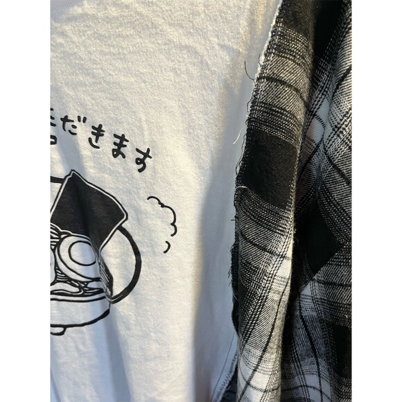 BUDEN SHOUTEN T-Shirt Unisex M White Japanese Ramen Graphic Plaid Sleeves - Picture 4 of 7